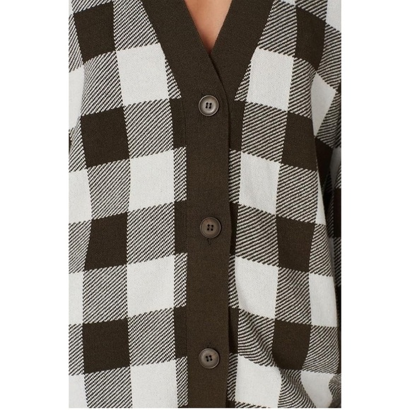 Anthropologie Sita Murt Olive Green White Checker Long Sweater Cardigan Oversize - Picture 4 of 12